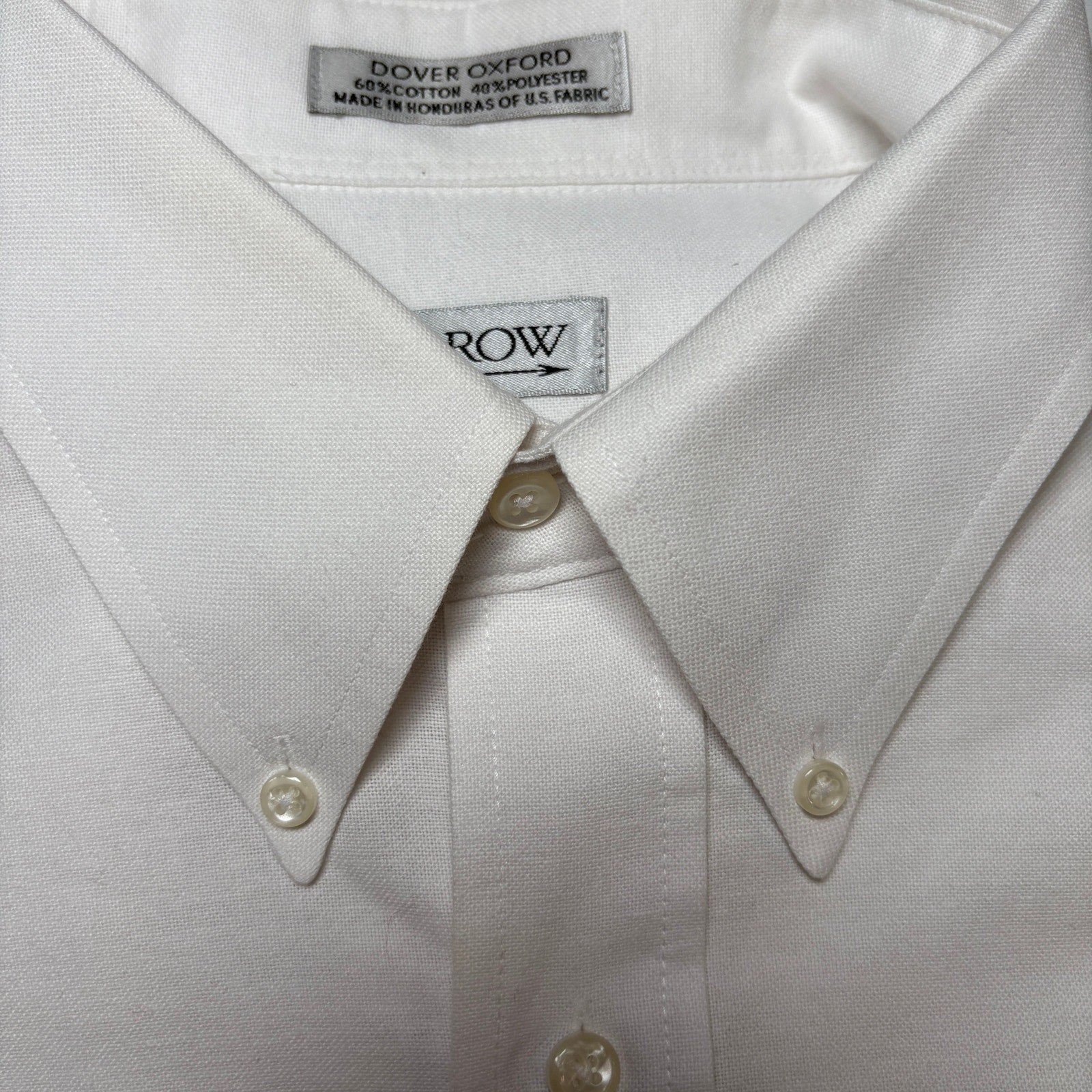 Arrow Dover Oxford White Button Down Shirt Mens 17 Cotton Blend USA