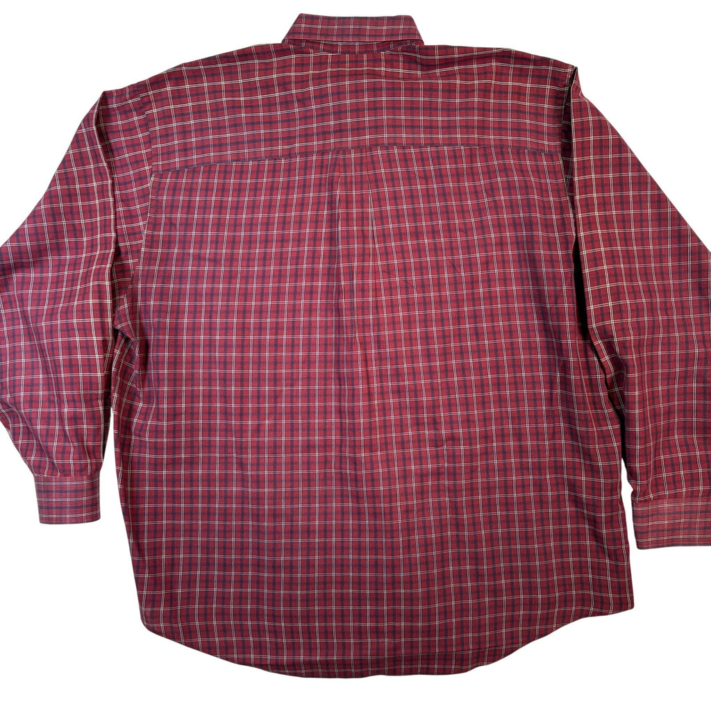 Puritan Mens Plaid Button Up Shirt Red Cotton Blend Long Sleeve XL