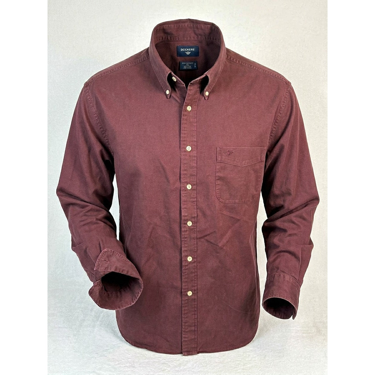 Dockers Button Up Shirt Mens XL Maroon Red Cotton LS Classic Fit Shirt