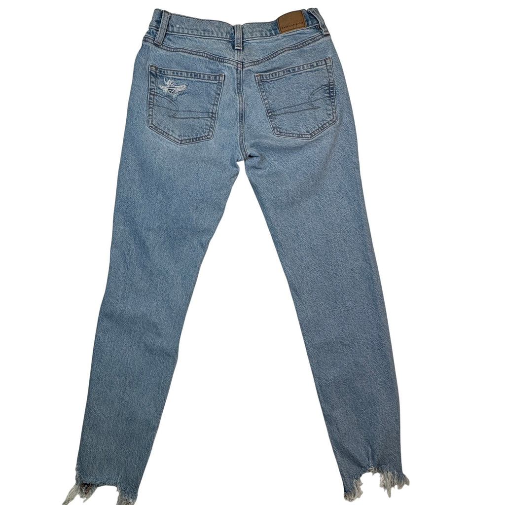 American Eagle Womens 27 Distressed Raw Hem Cropped Stretch Denim Light Wash