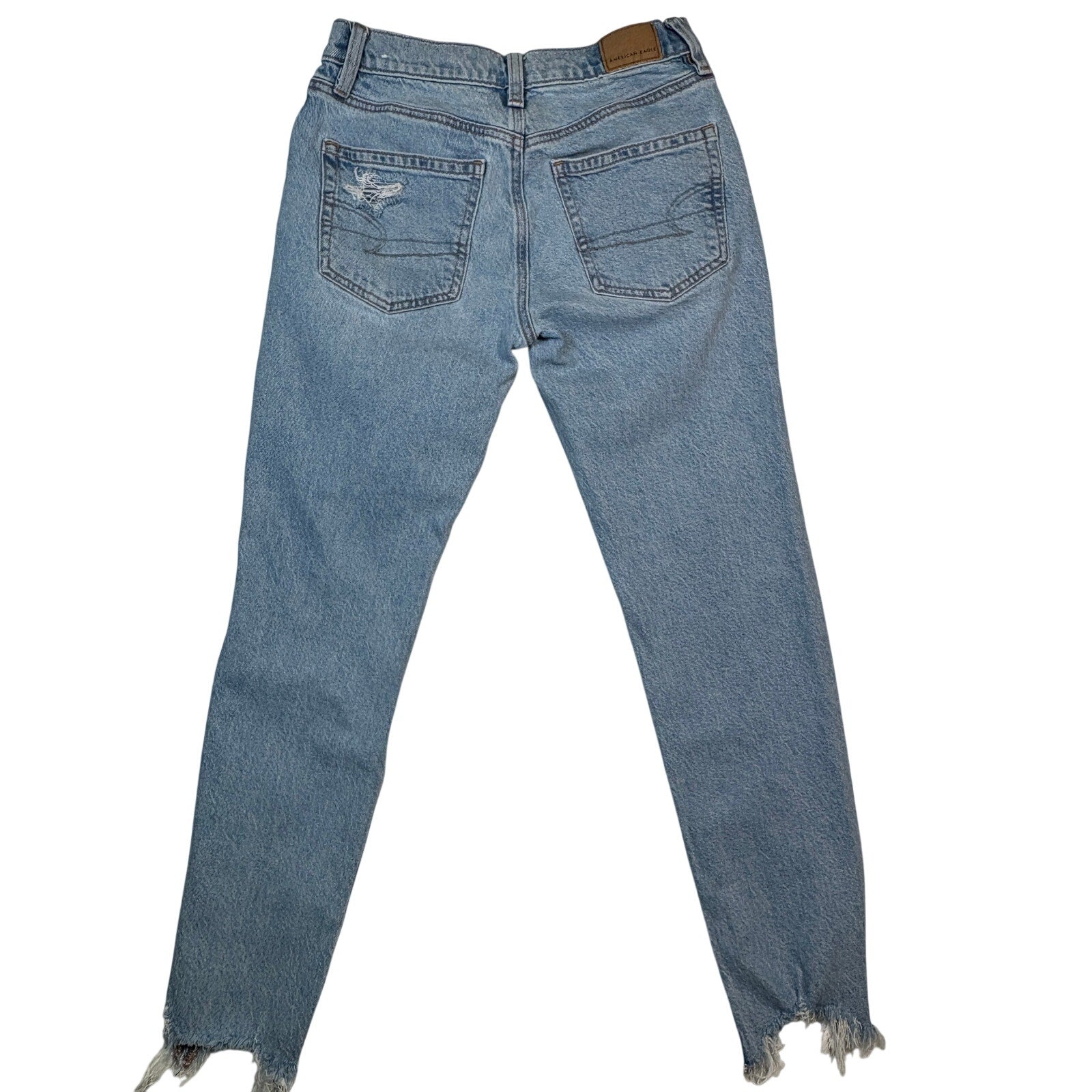 American Eagle Womens 27 Distressed Raw Hem Cropped Stretch Denim Light Wash