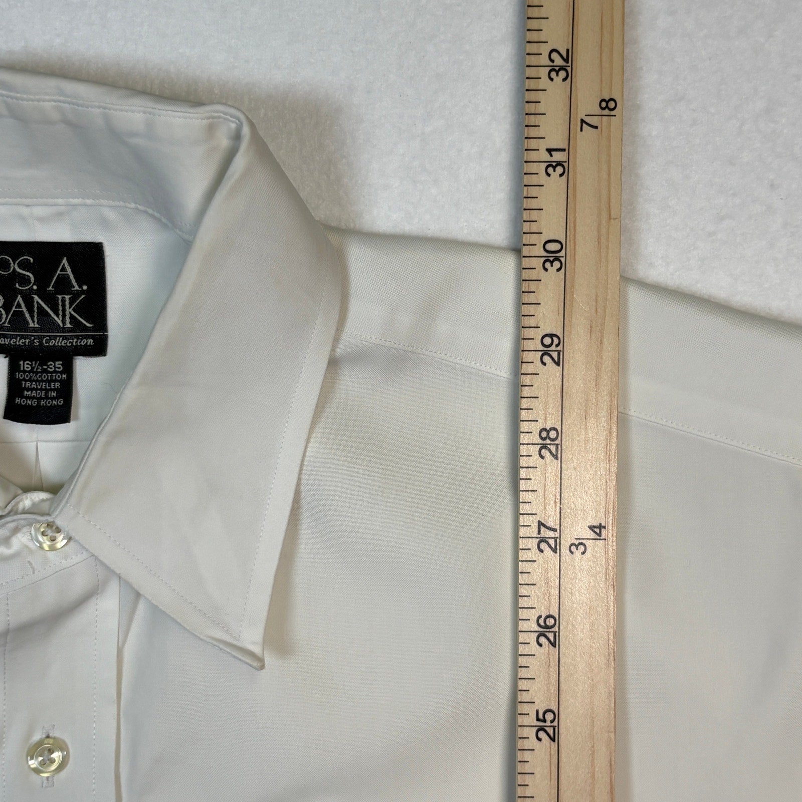 Jos A Bank Traveler Dress Shirt Mens 16.5 35 White Button Up Long Sleeve Classic