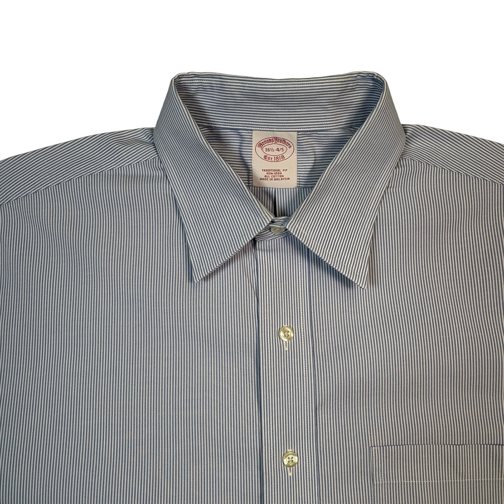 Brooks Brothers Shirt 16.5-4/5 Blue White Stripe Traditional Fit Non Iron Cotton