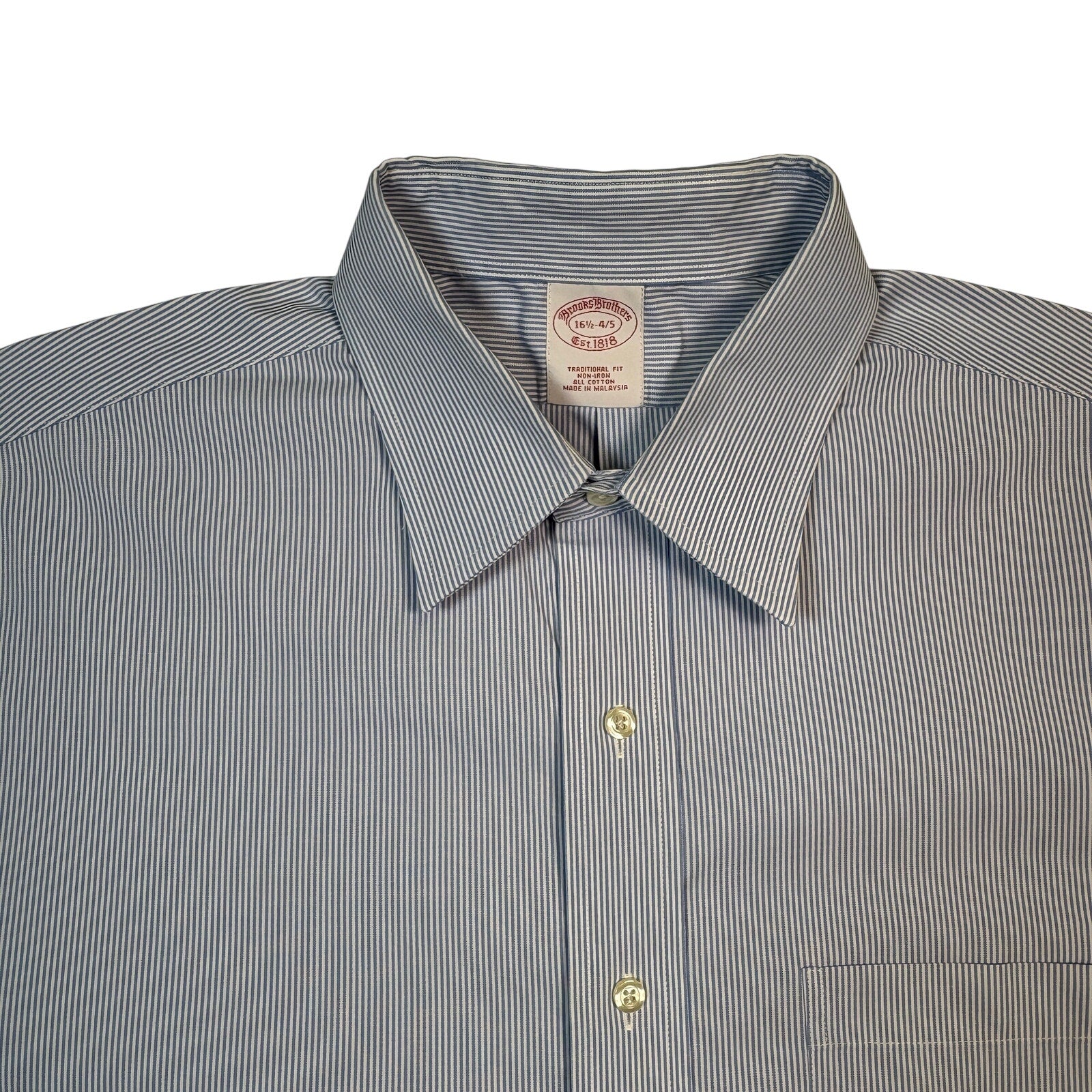 Brooks Brothers Shirt 16.5-4/5 Blue White Stripe Traditional Fit Non Iron Cotton