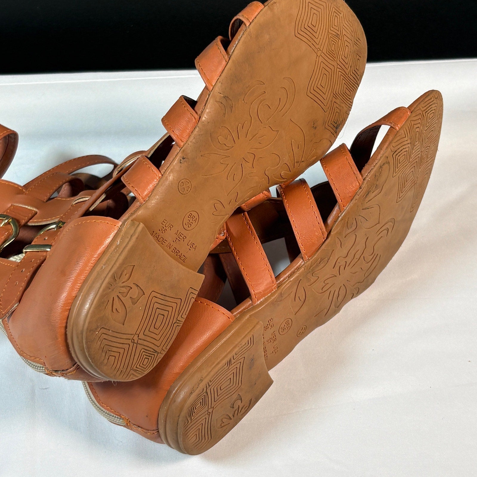 Womens Brown Gladiator Sandals Strappy Buckle Zip Sandals Size 7