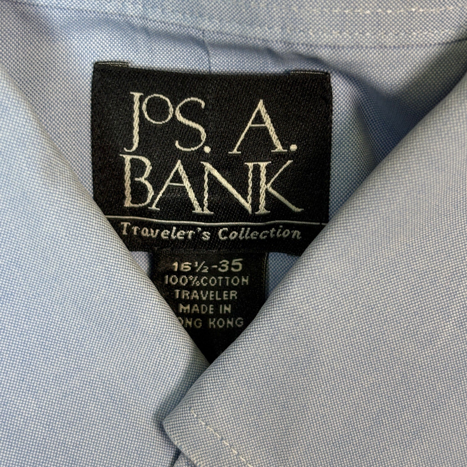 Jos A Bank Traveler Dress Shirt Mens 16.5 35 Blue Check Button Down Cotton LS