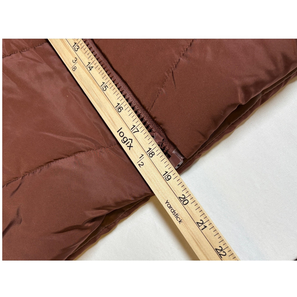 Brown Puffer Vest Womens Large Cropped Zip Up Quilted Sleeveless