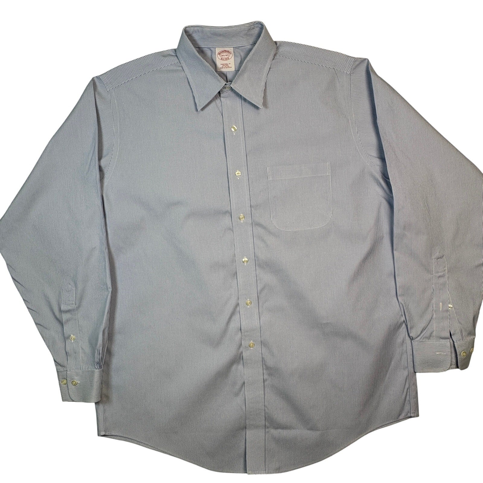 Brooks Brothers Shirt 16.5-4/5 Blue White Stripe Traditional Fit Non Iron Cotton