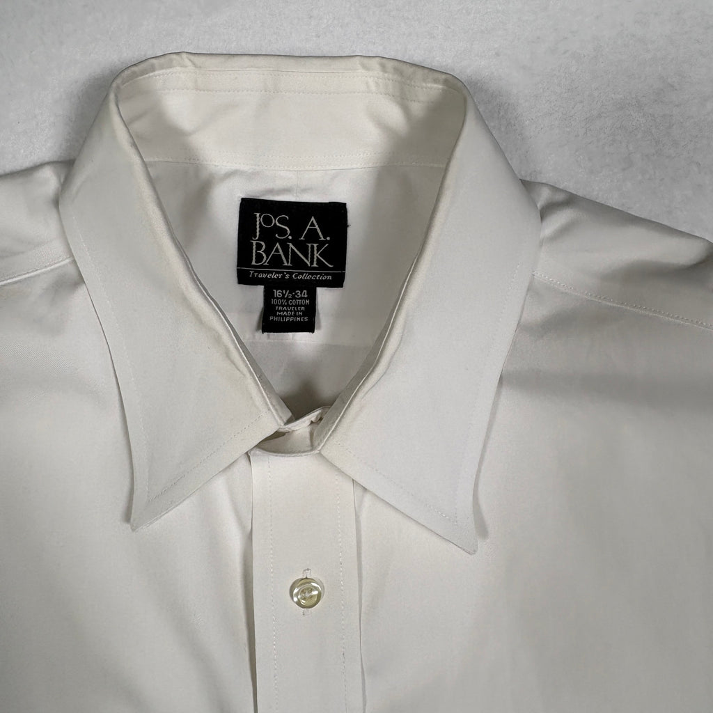 Jos A Bank Traveler Dress Shirt Mens Large 16.5 34 White Long Sleeve Cotton