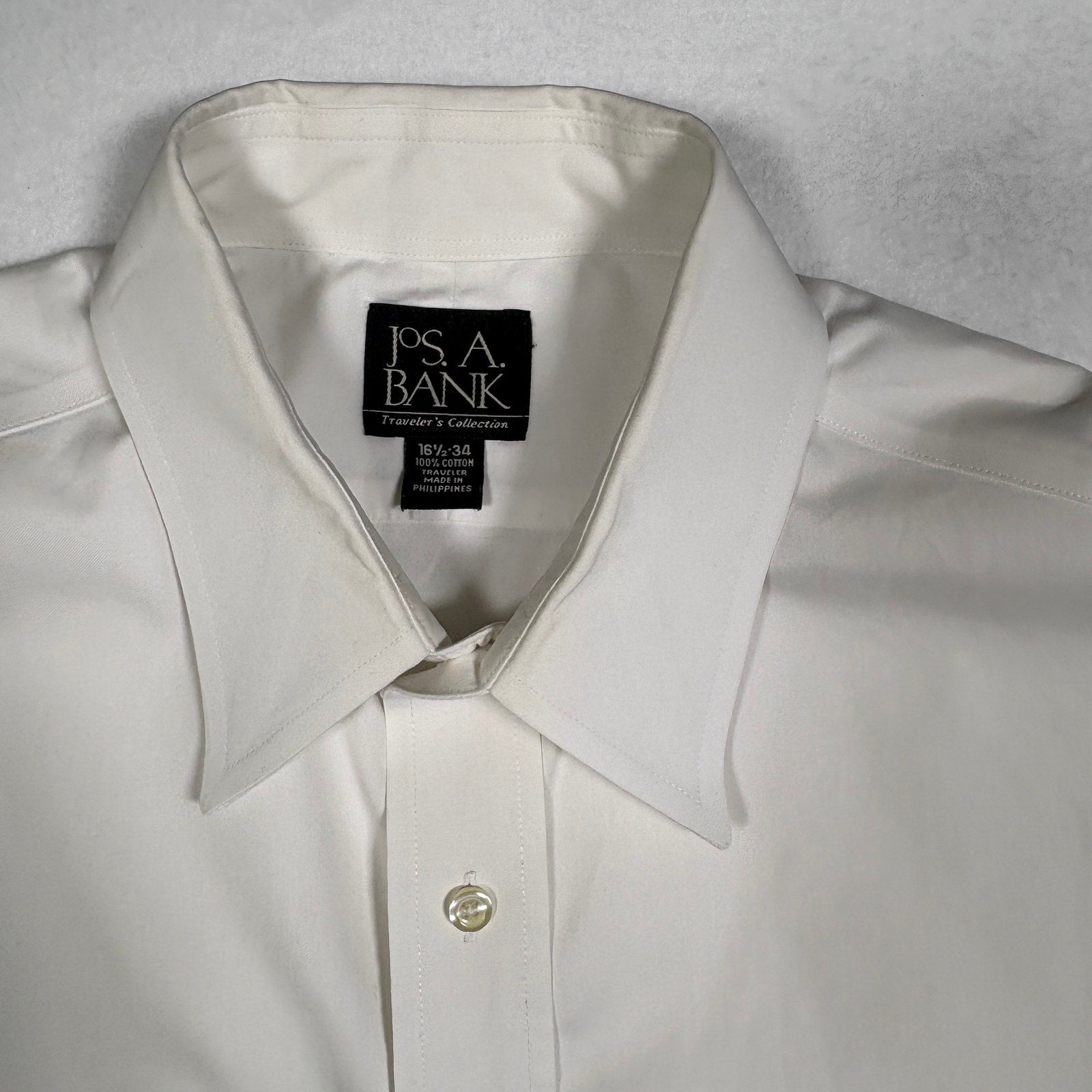 Jos A Bank Traveler Dress Shirt Mens Large 16.5 34 White Long Sleeve Cotton