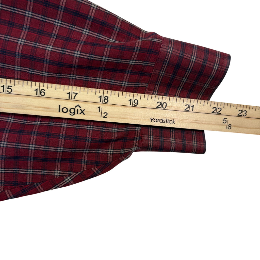 Puritan Mens Plaid Button Up Shirt Red Cotton Blend Long Sleeve XL