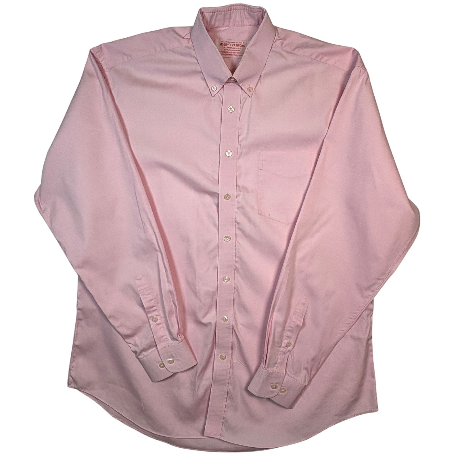 Bobby’s Fashions Button Down Dress Shirt Mens Pink LS Custom Tailored Hong Kong