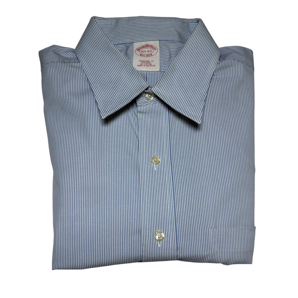 Brooks Brothers Shirt 16.5-4/5 Blue White Stripe Traditional Fit Non Iron Cotton
