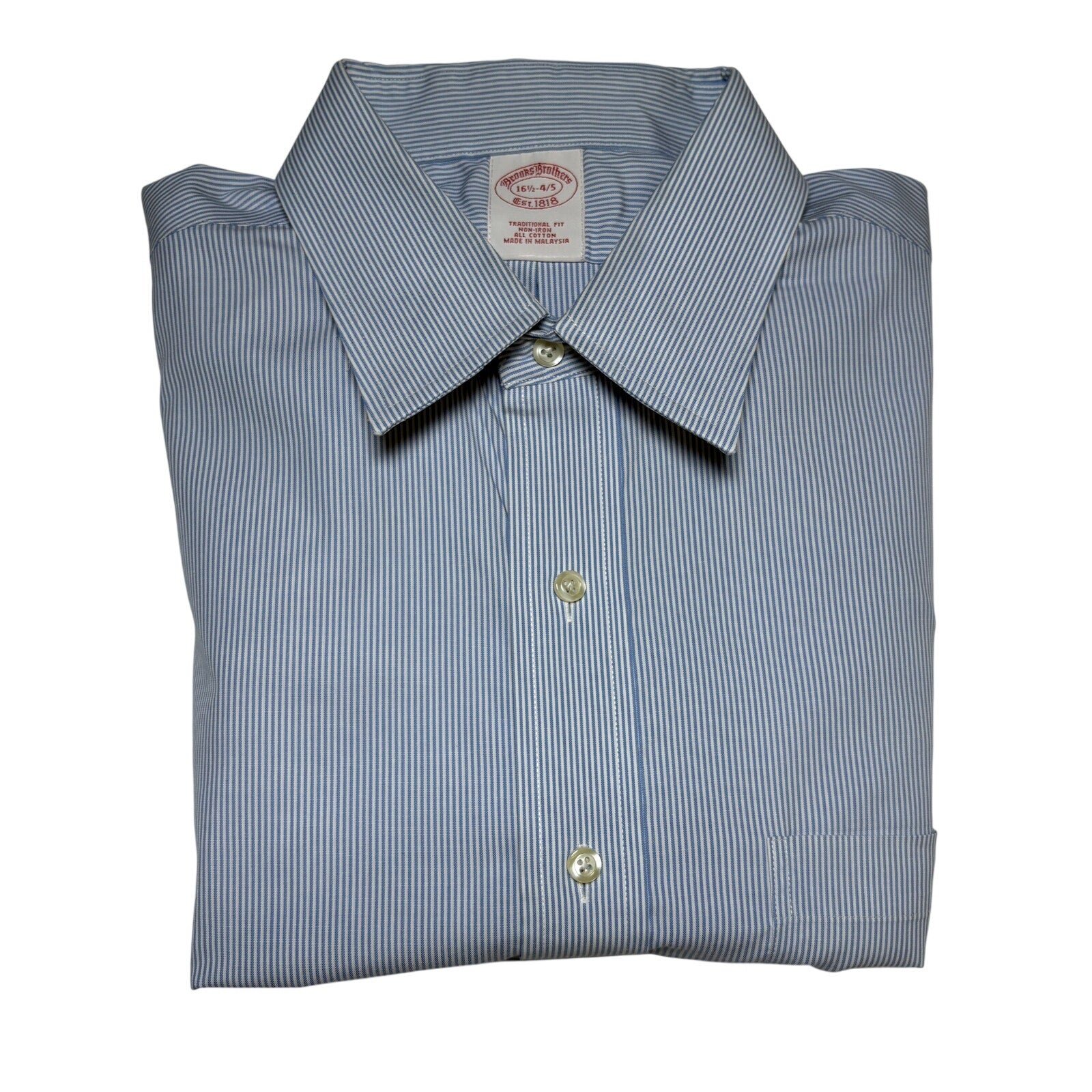 Brooks Brothers Shirt 16.5-4/5 Blue White Stripe Traditional Fit Non Iron Cotton
