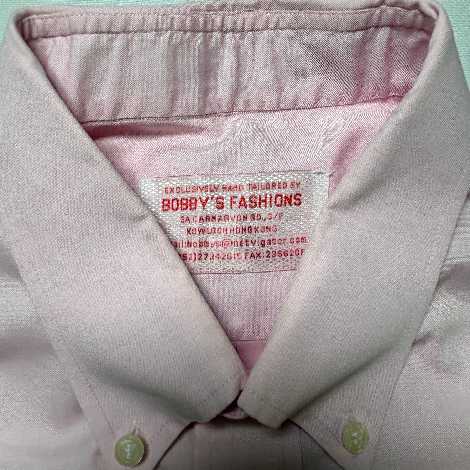 Bobby’s Fashions Button Down Dress Shirt Mens Pink LS Custom Tailored Hong Kong