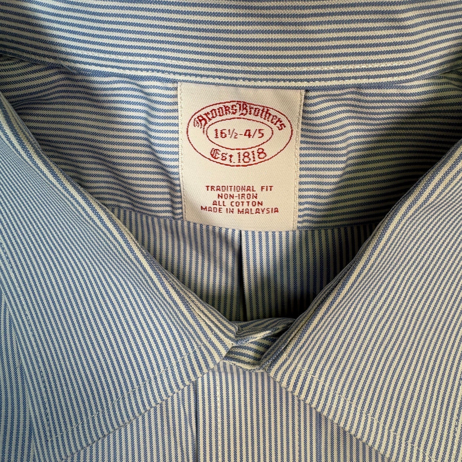 Brooks Brothers Shirt 16.5-4/5 Blue White Stripe Traditional Fit Non Iron Cotton