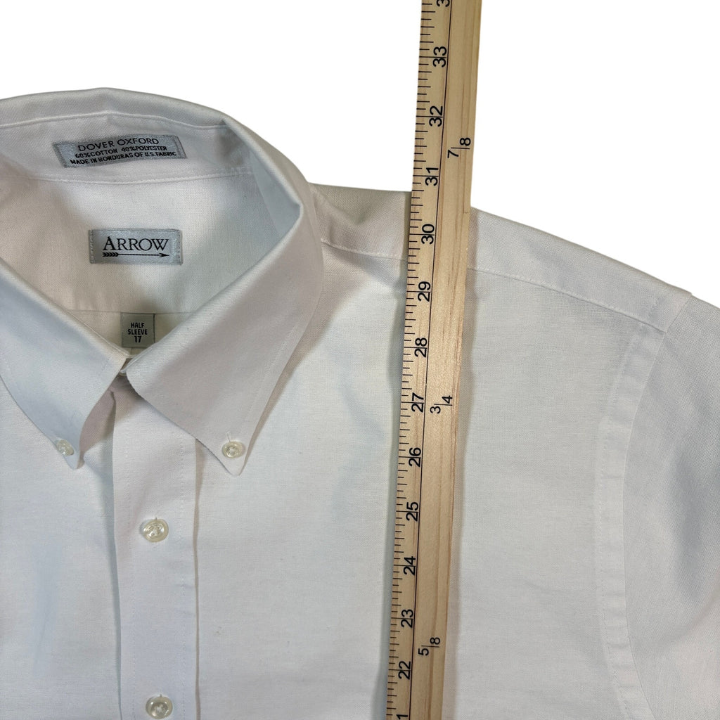 Arrow Dover Oxford White Button Down Shirt Mens 17 Cotton Blend USA
