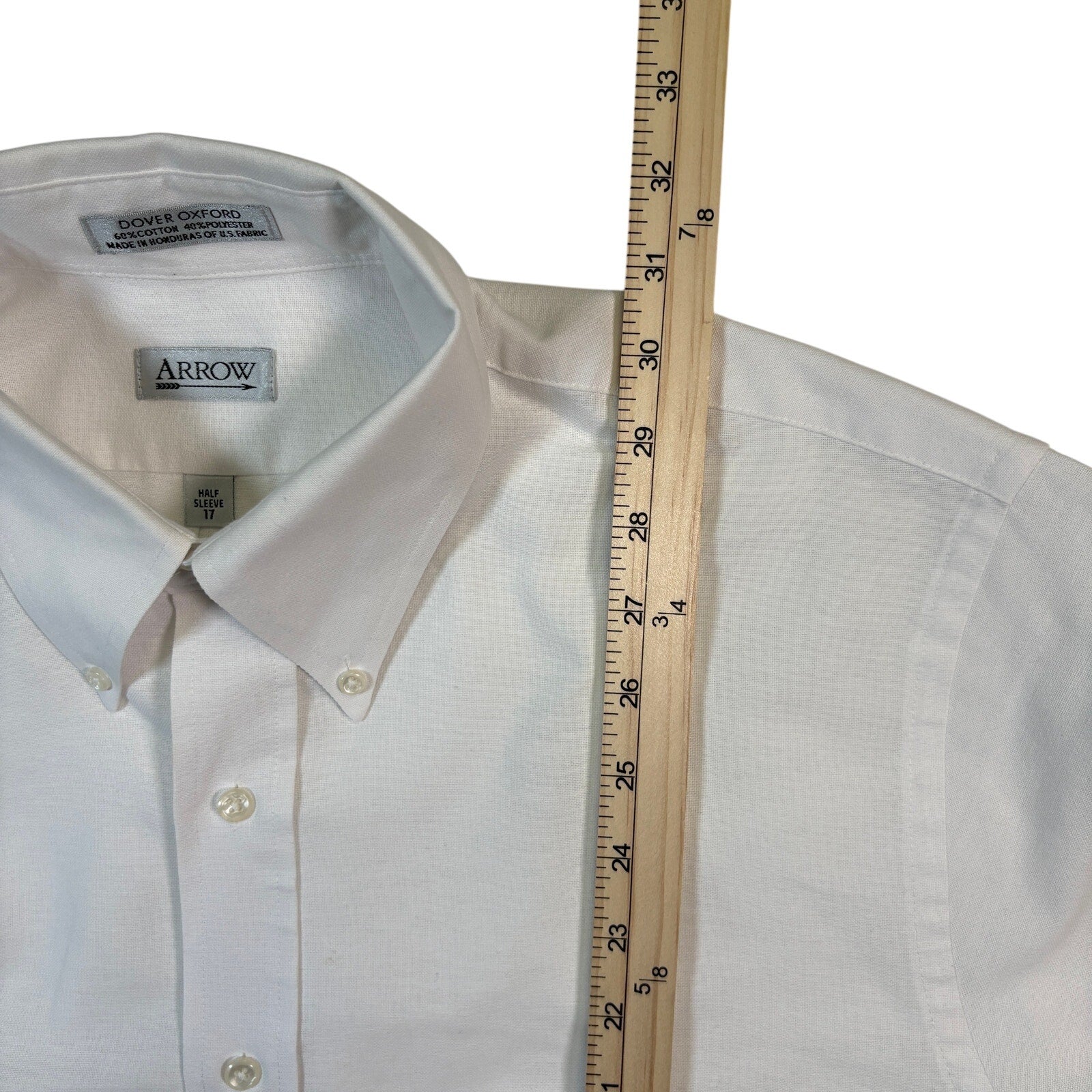 Arrow Dover Oxford White Button Down Shirt Mens 17 Cotton Blend USA