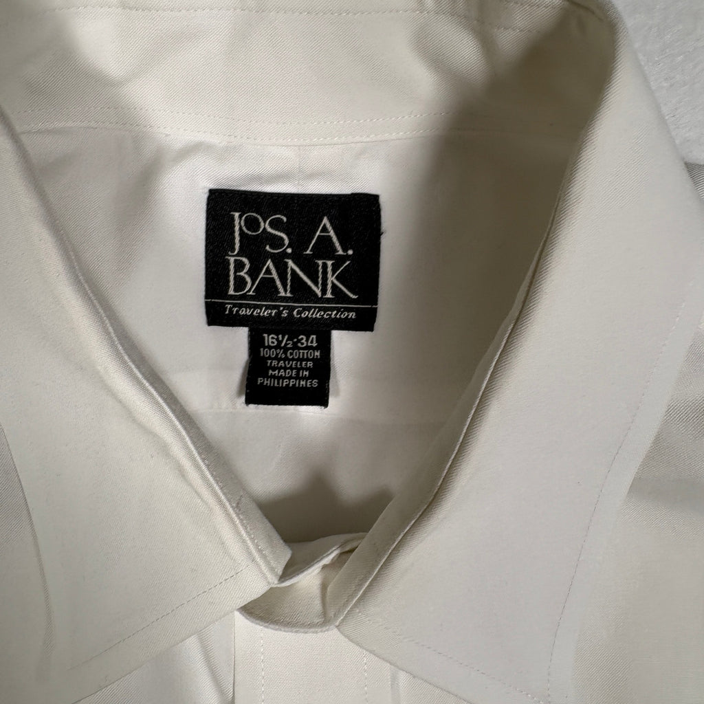 Jos A Bank Traveler Dress Shirt Mens Large 16.5 34 White Long Sleeve Cotton