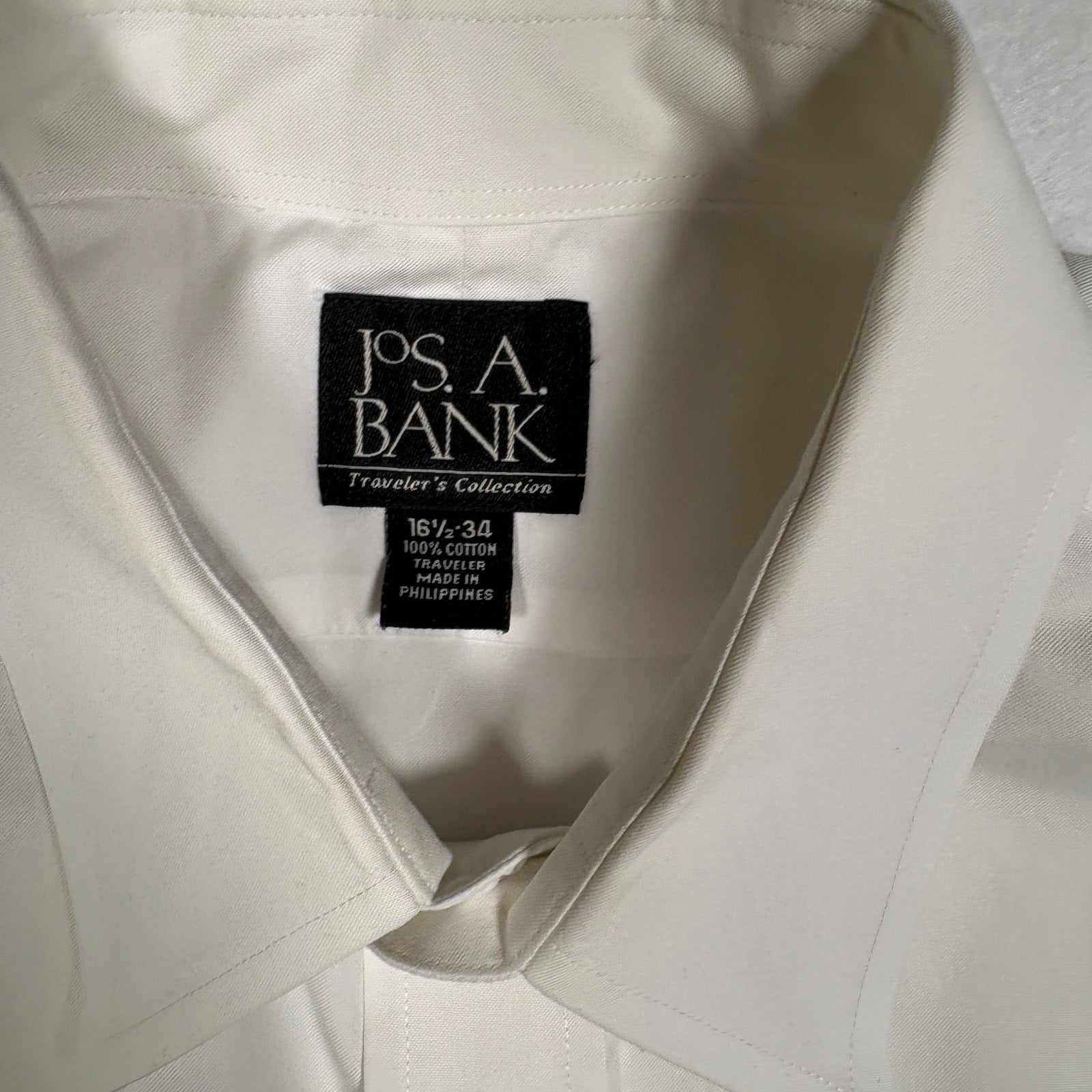Jos A Bank Traveler Dress Shirt Mens Large 16.5 34 White Long Sleeve Cotton