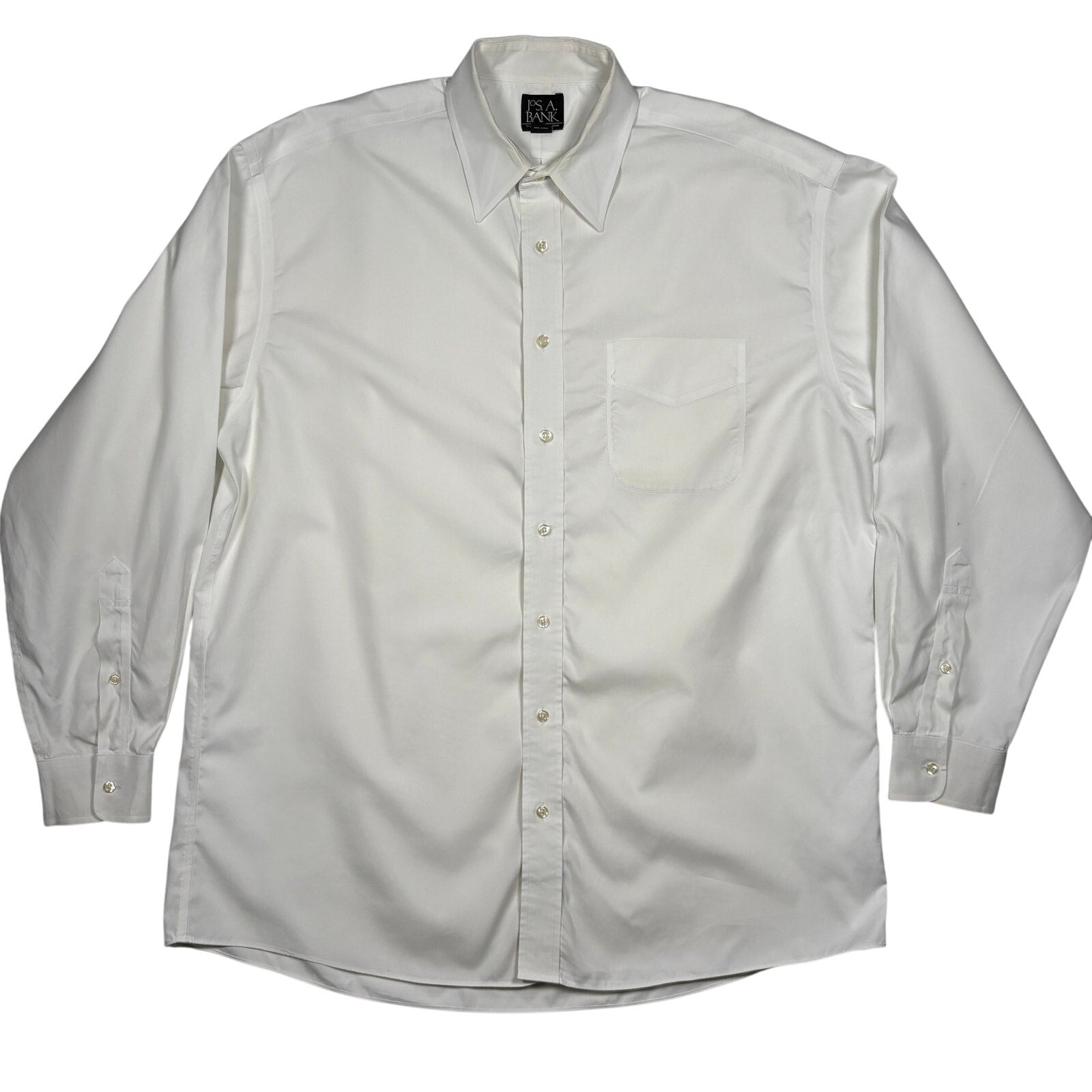 Jos A Bank Traveler Dress Shirt Mens L 16.5 35 White Cotton Button Up