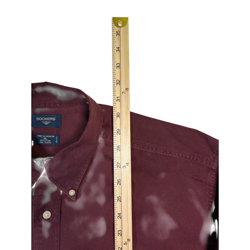 Dockers Button Up Shirt Mens XL Maroon Red Cotton LS Classic Fit Shirt