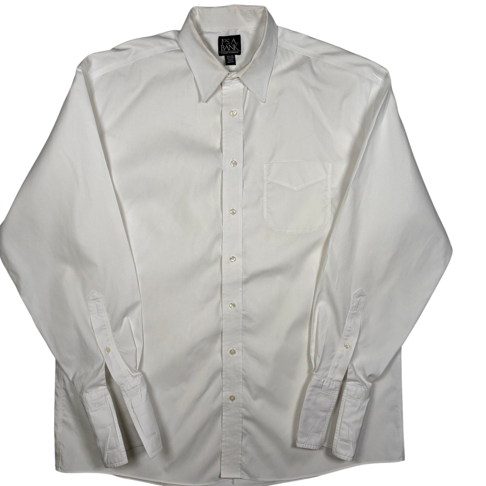 Jos A Bank Traveler Dress Shirt Mens 16.5 35 White Long Sleeve Button Up Cotton