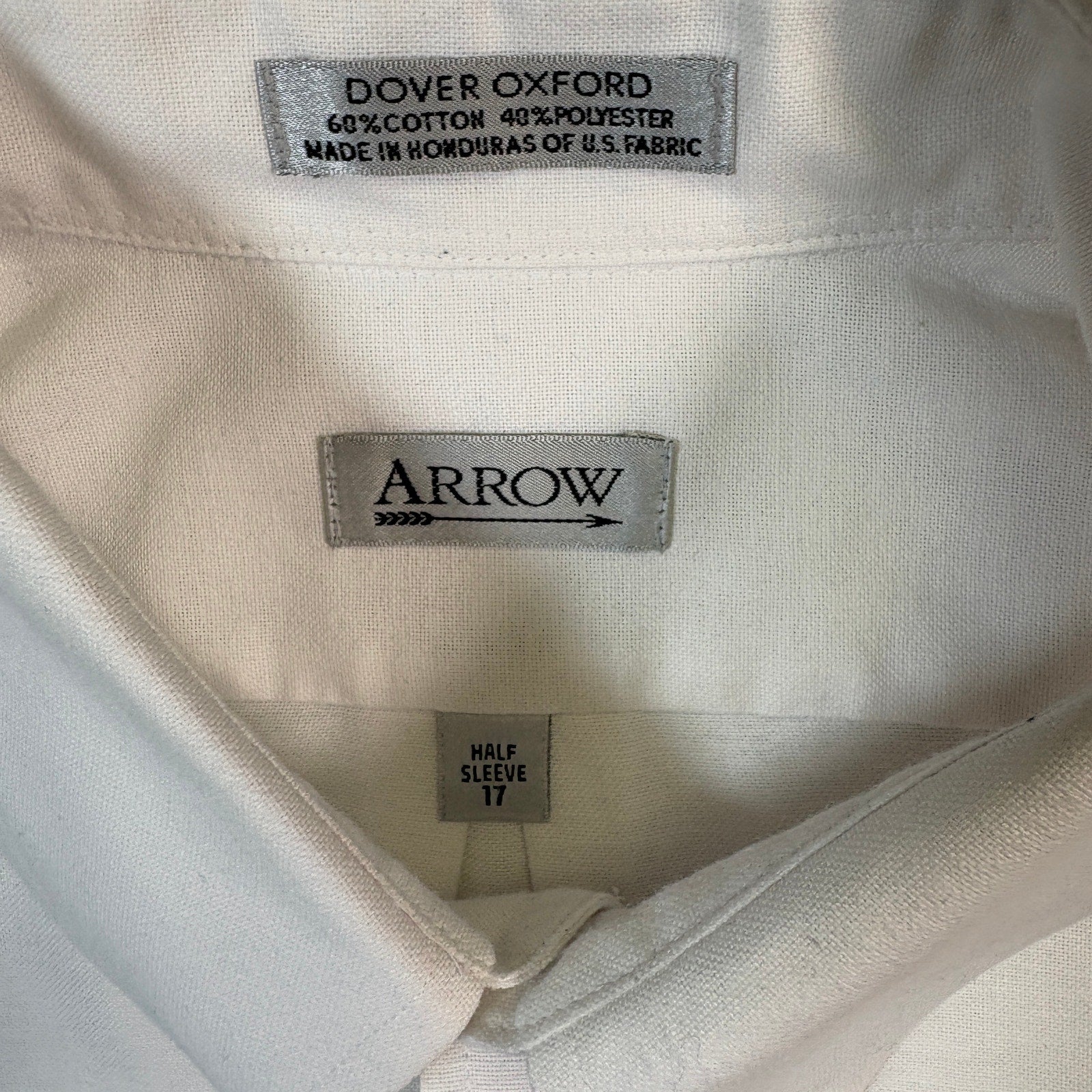 Arrow Dover Oxford White Button Down Shirt Mens 17 Cotton Blend USA