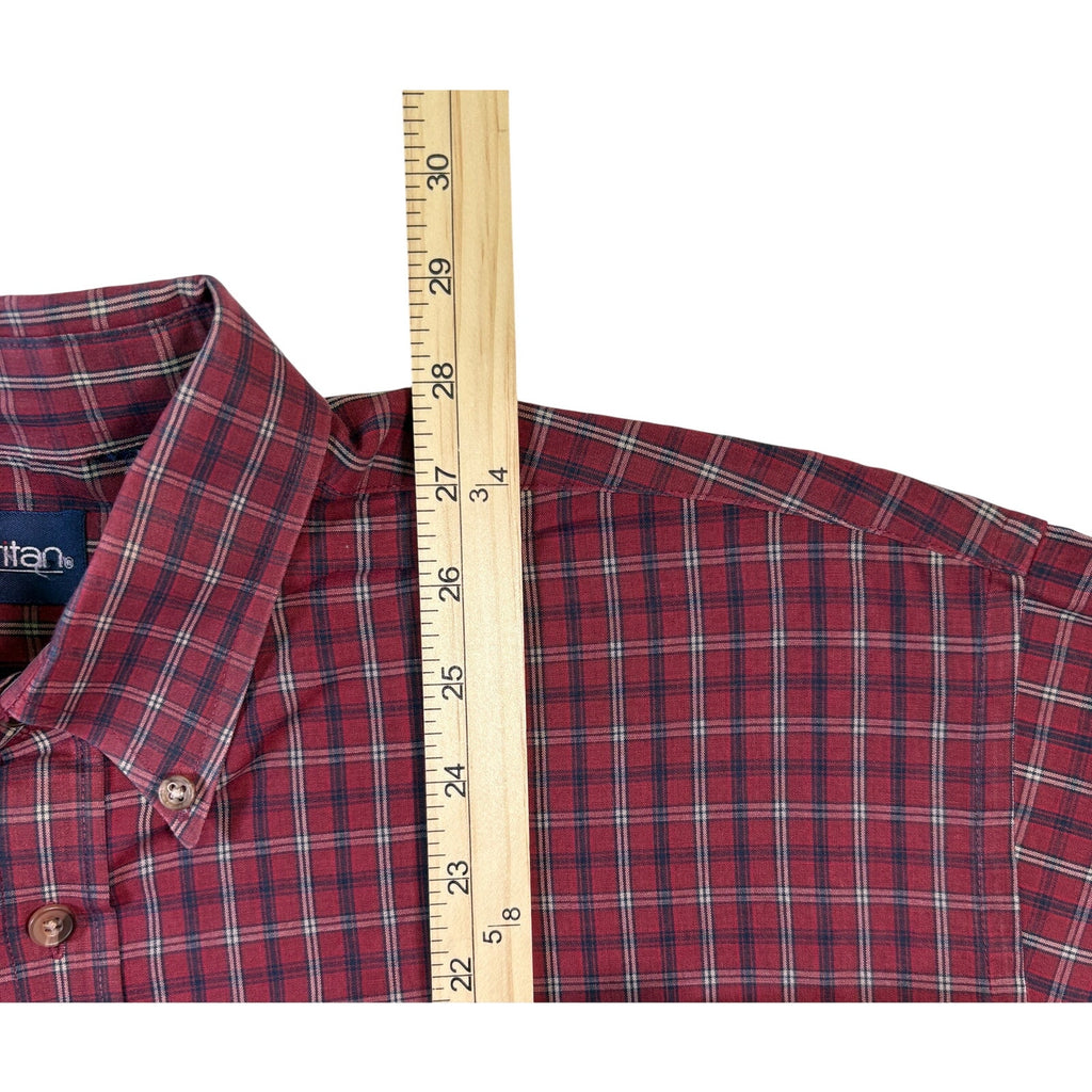 Puritan Mens Plaid Button Up Shirt Red Cotton Blend Long Sleeve XL