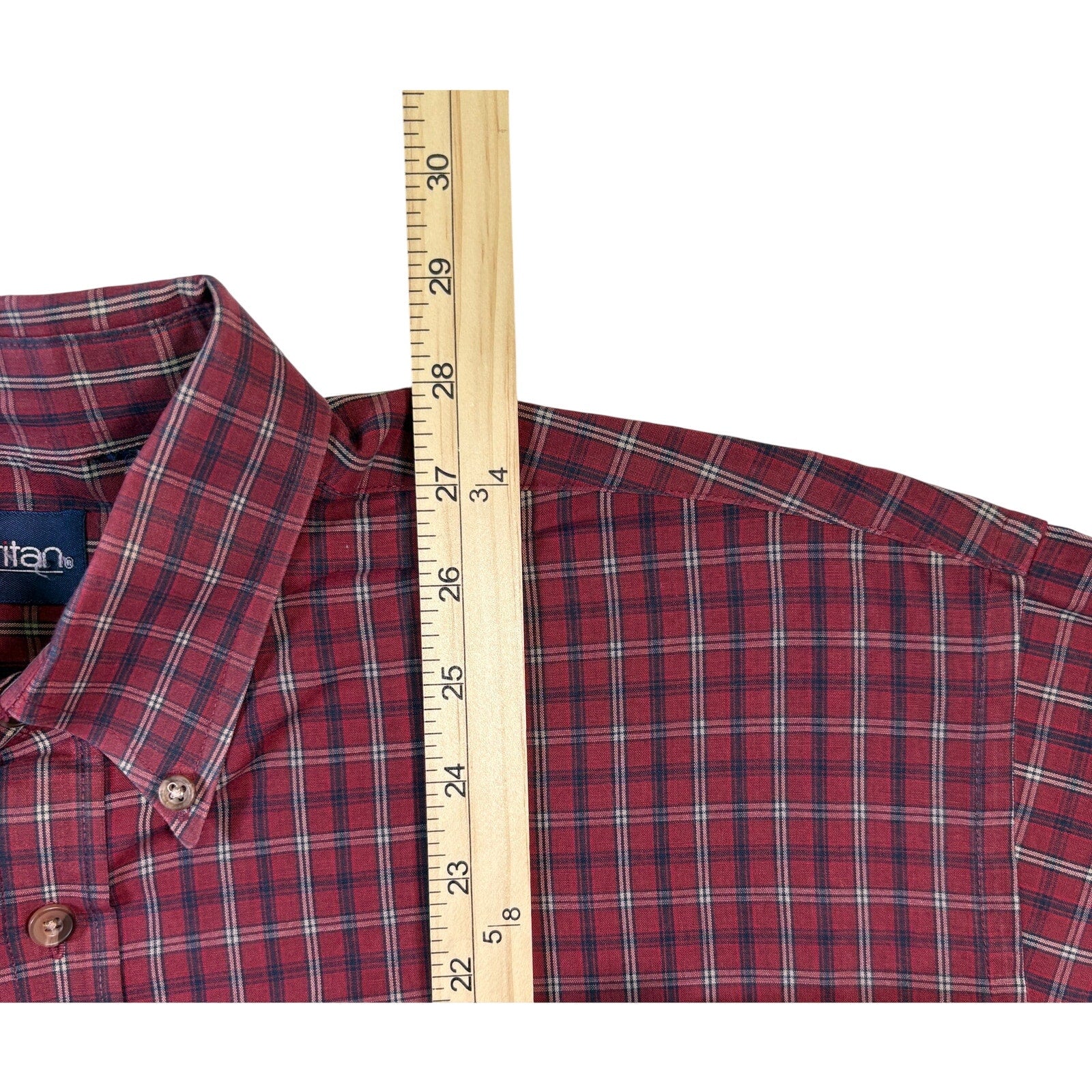 Puritan Mens Plaid Button Up Shirt Red Cotton Blend Long Sleeve XL