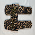 Leopard Print Slide Sandals Womens Size 8 Gold Chain Flat Slides