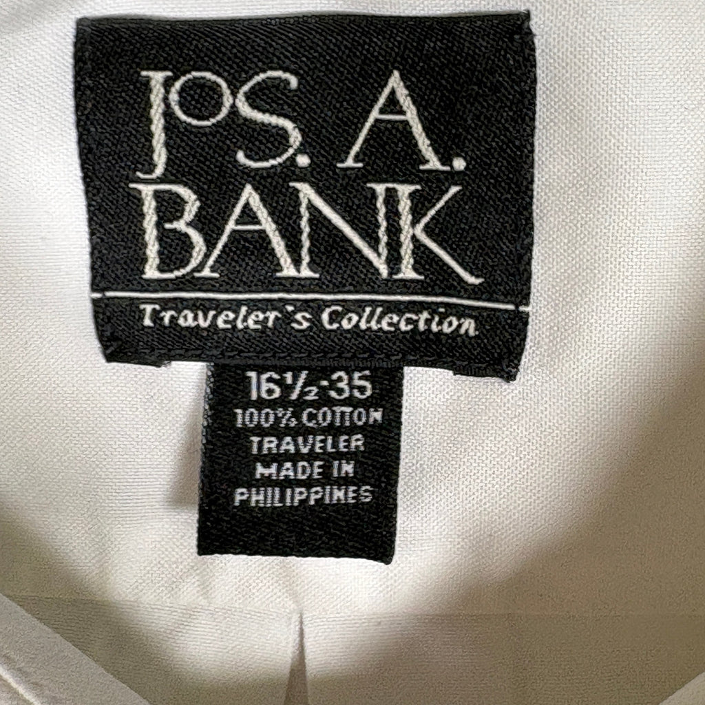Jos A Bank Traveler Dress Shirt Mens 16.5 35 White Long Sleeve Button Up Cotton
