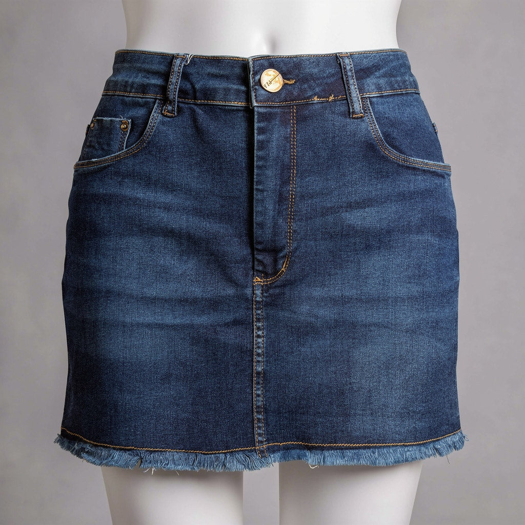 Paruzia Womens Denim Mini Skirt Blue Stretch Frayed Hem Size 4