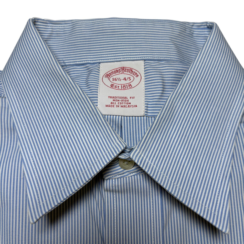 Brooks Brothers Shirt 16.5-4/5 Blue White Stripe Traditional Fit Non Iron Cotton