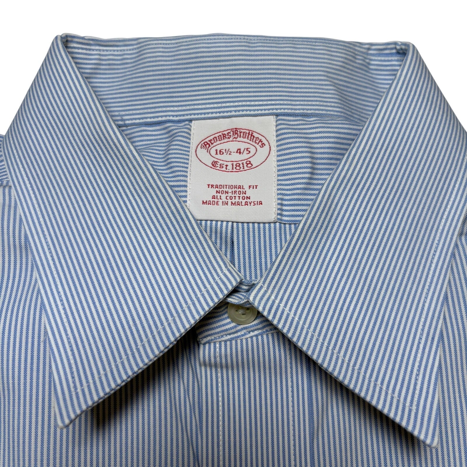 Brooks Brothers Shirt 16.5-4/5 Blue White Stripe Traditional Fit Non Iron Cotton