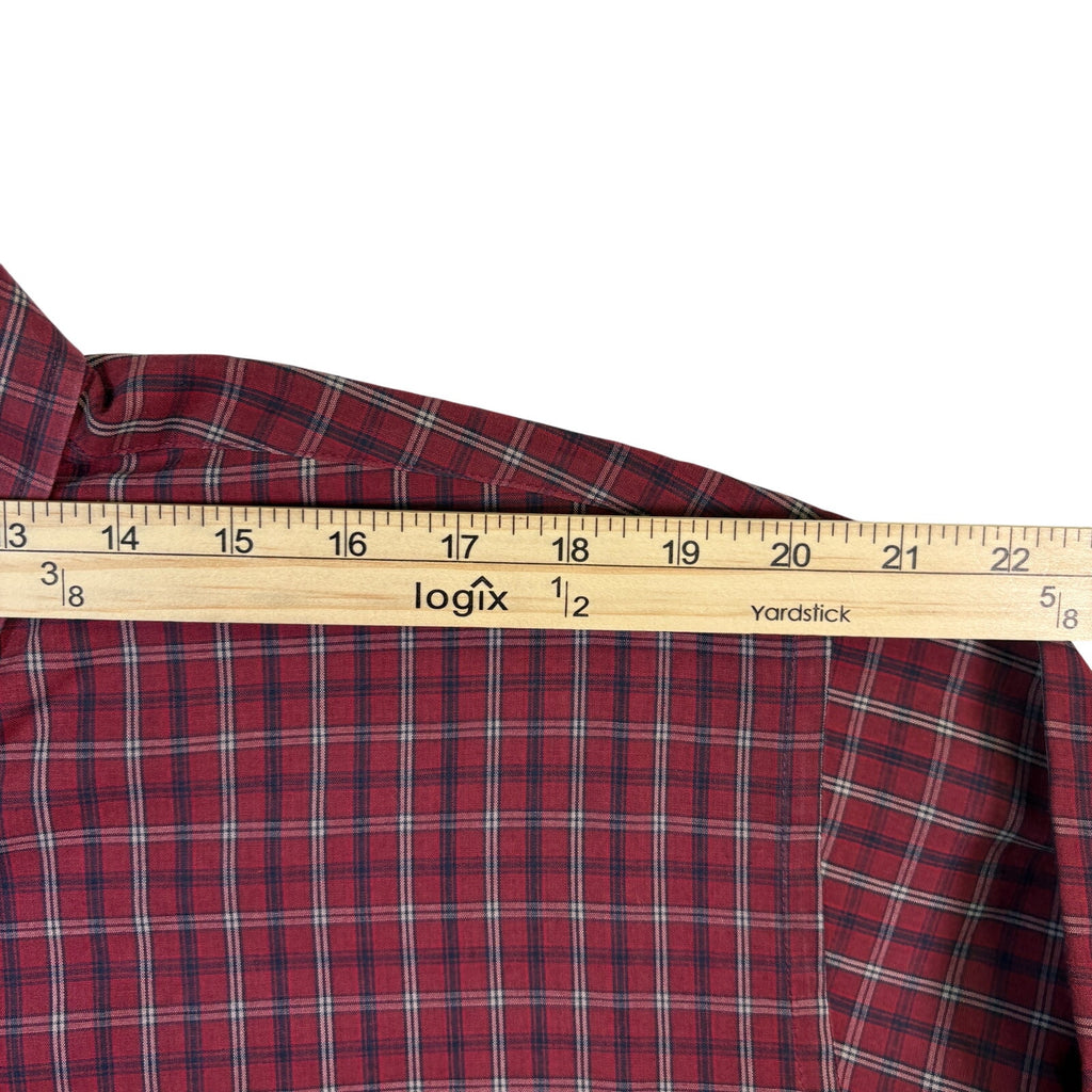 Puritan Mens Plaid Button Up Shirt Red Cotton Blend Long Sleeve XL