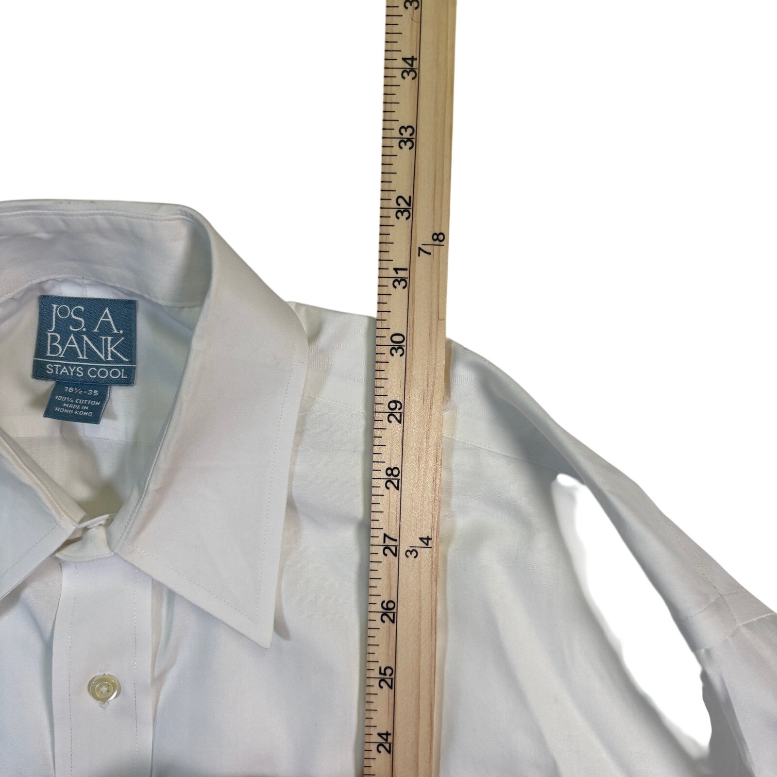 Jos A Bank Stays Cool Dress Shirt Mens 16.5 35 White Cotton LS