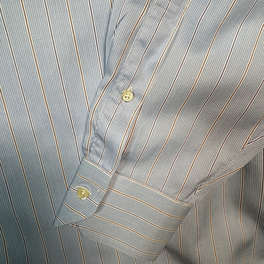 Brooks Brothers Dress Shirt 16.5 35 Blue Striped Made USA Italian Fabric