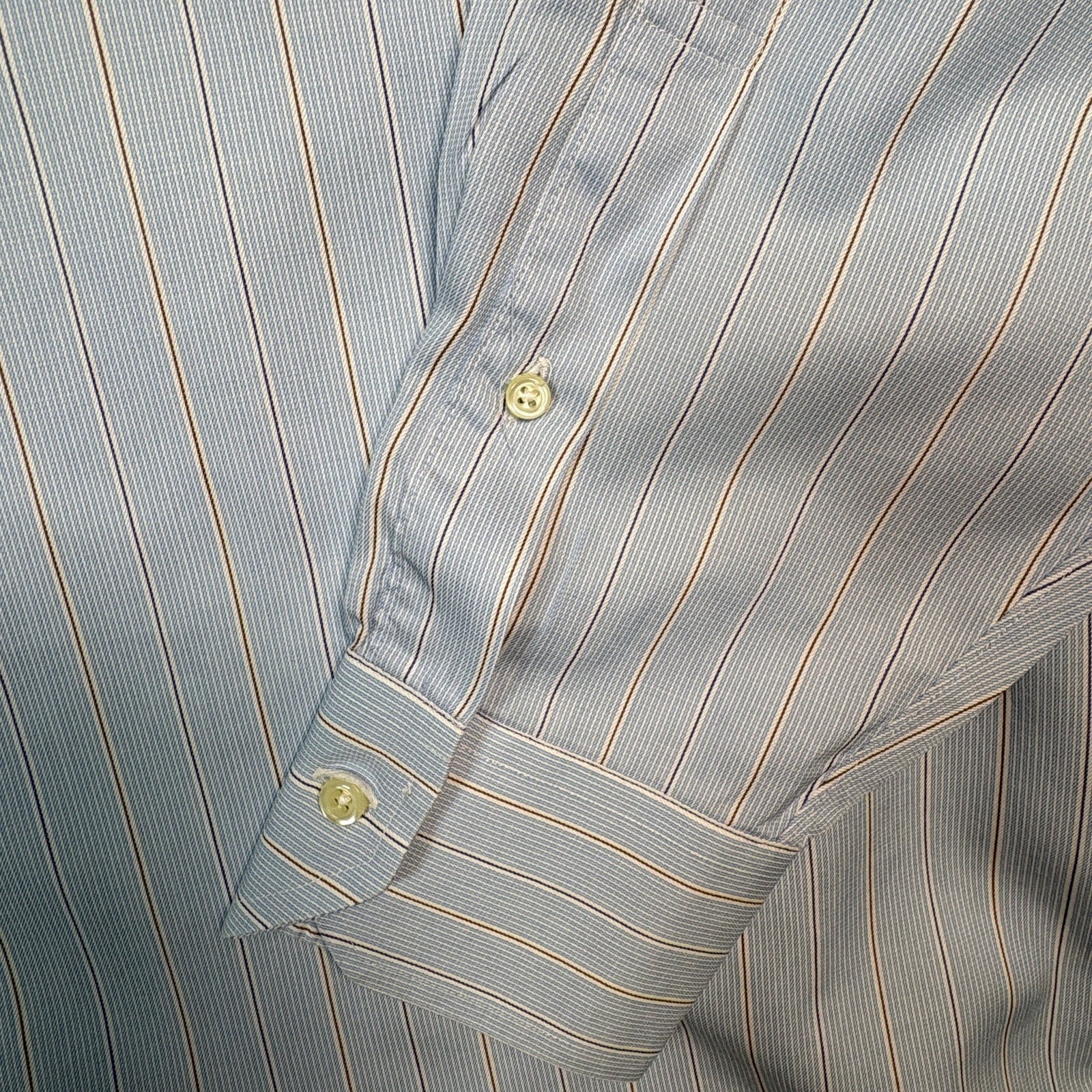 Brooks Brothers Dress Shirt 16.5 35 Blue Striped Made USA Italian Fabric