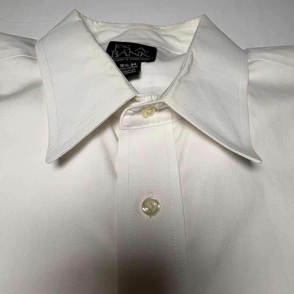 Jos A Bank Traveler Dress Shirt Mens Large 16.5 34 White Long Sleeve Cotton