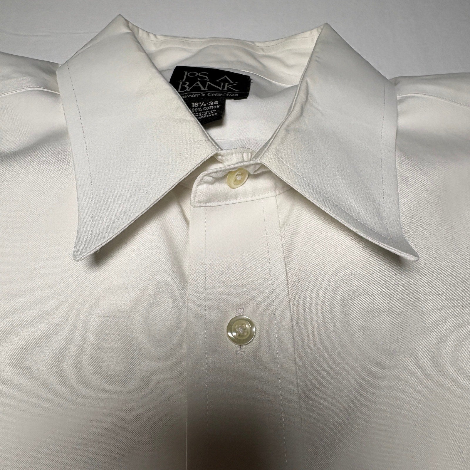 Jos A Bank Traveler Dress Shirt Mens Large 16.5 34 White Long Sleeve Cotton