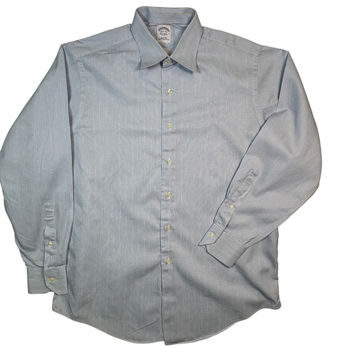 Brooks Brothers Dress Shirt 16.5 35 Blue Striped Made USA Italian Fabric