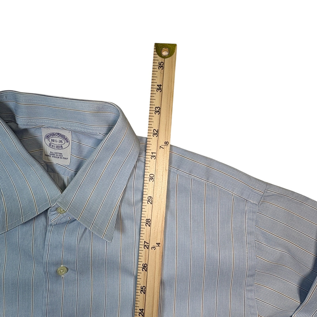 Brooks Brothers Dress Shirt 16.5 35 Blue Striped Made USA Italian Fabric