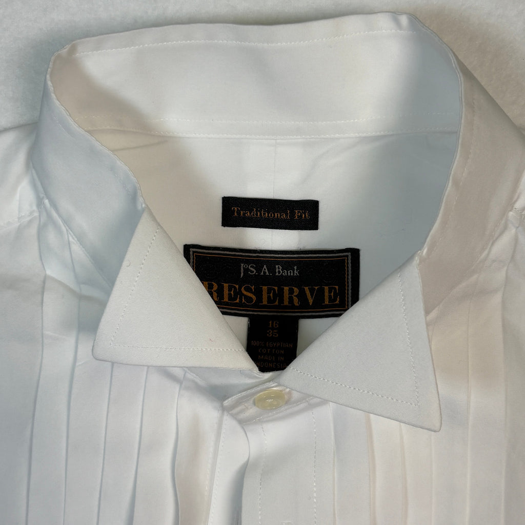 Jos A Bank Reserve Tuxedo Shirt Mens 16 35 White Pleated Egyptian Cotton