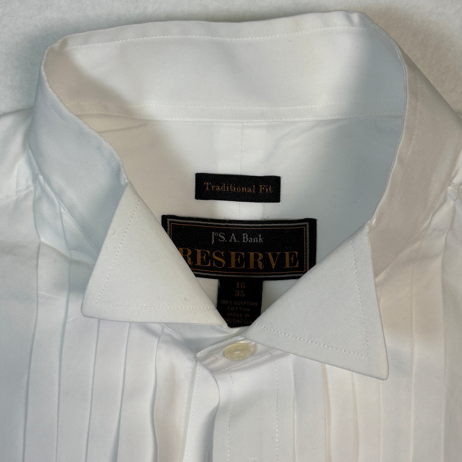 Jos A Bank Reserve Tuxedo Shirt Mens 16 35 White Pleated Egyptian Cotton