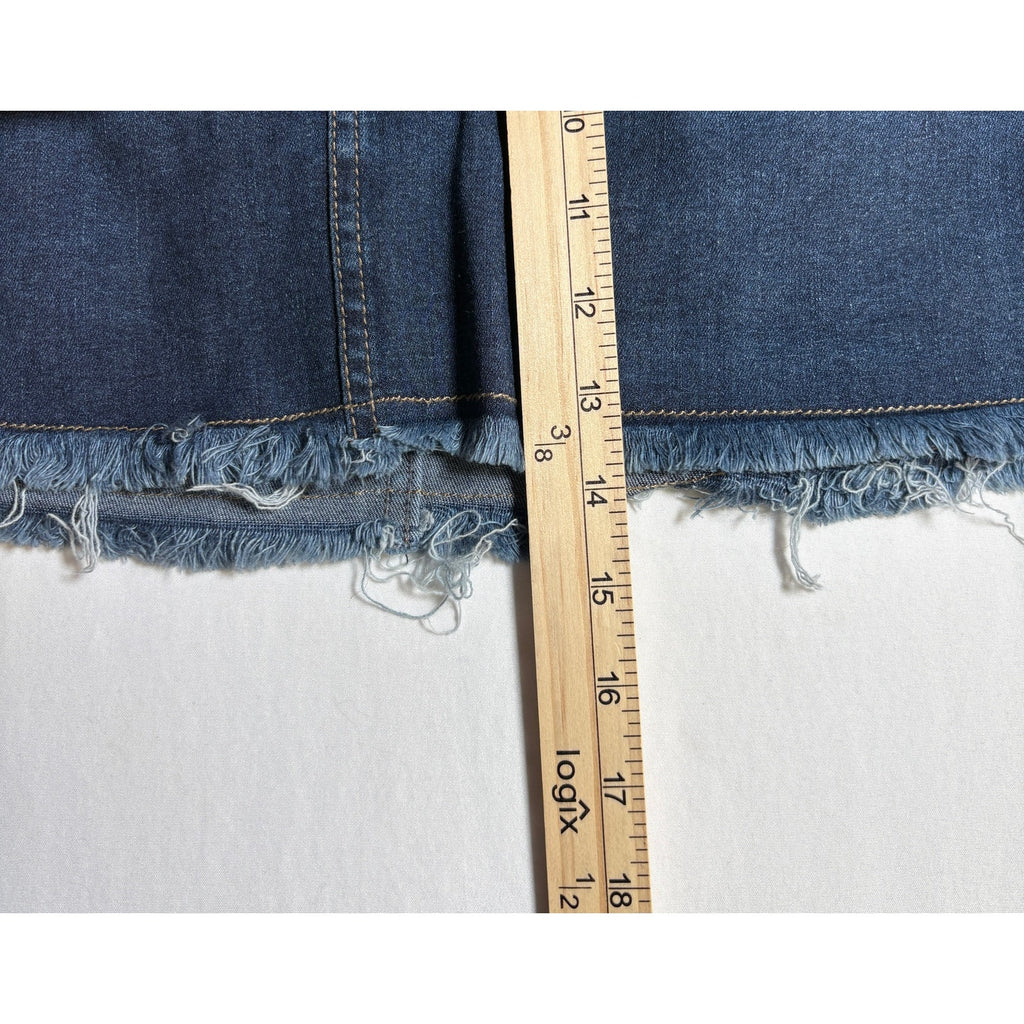 Paruzia Womens Denim Mini Skirt Blue Stretch Frayed Hem Size 4