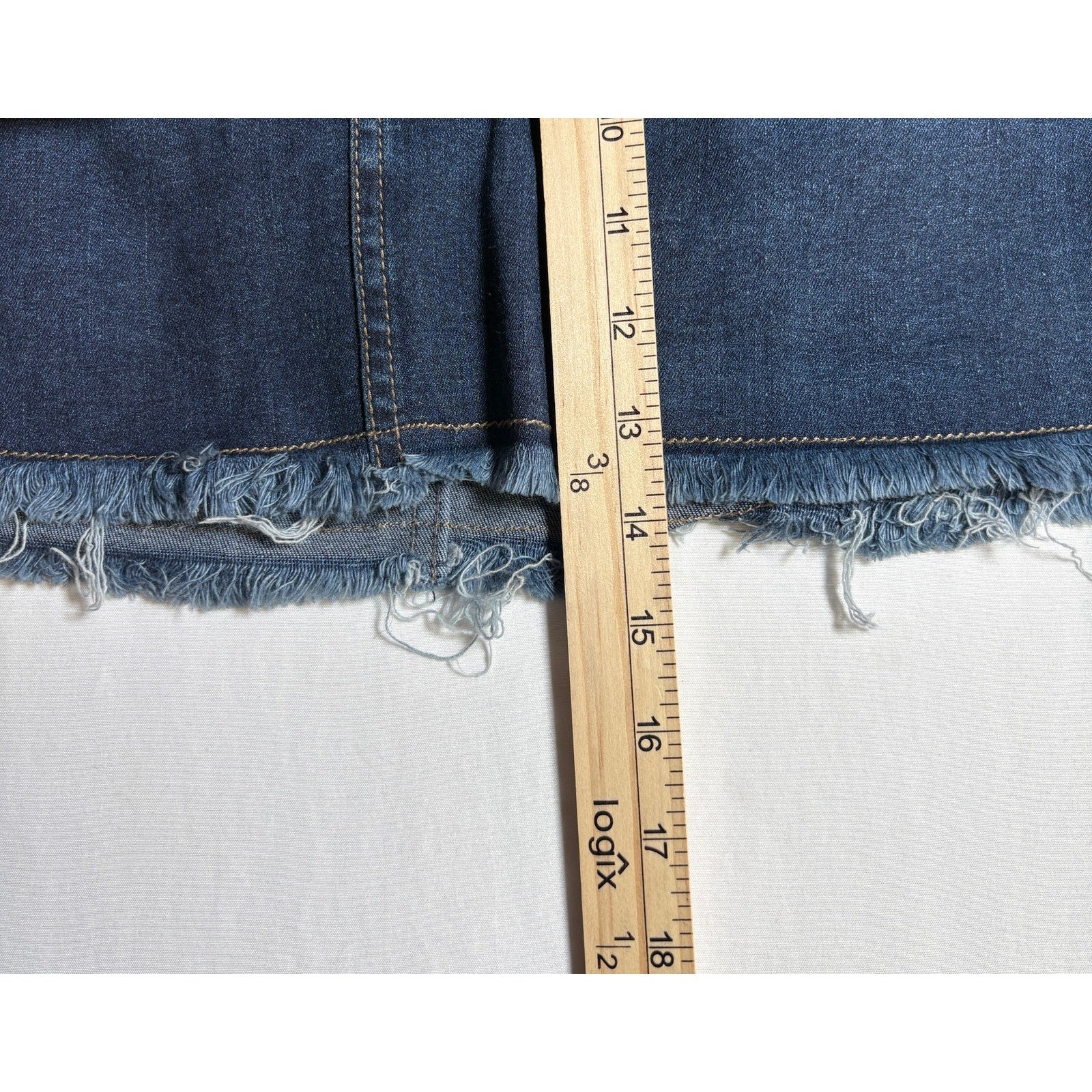 Paruzia Womens Denim Mini Skirt Blue Stretch Frayed Hem Size 4