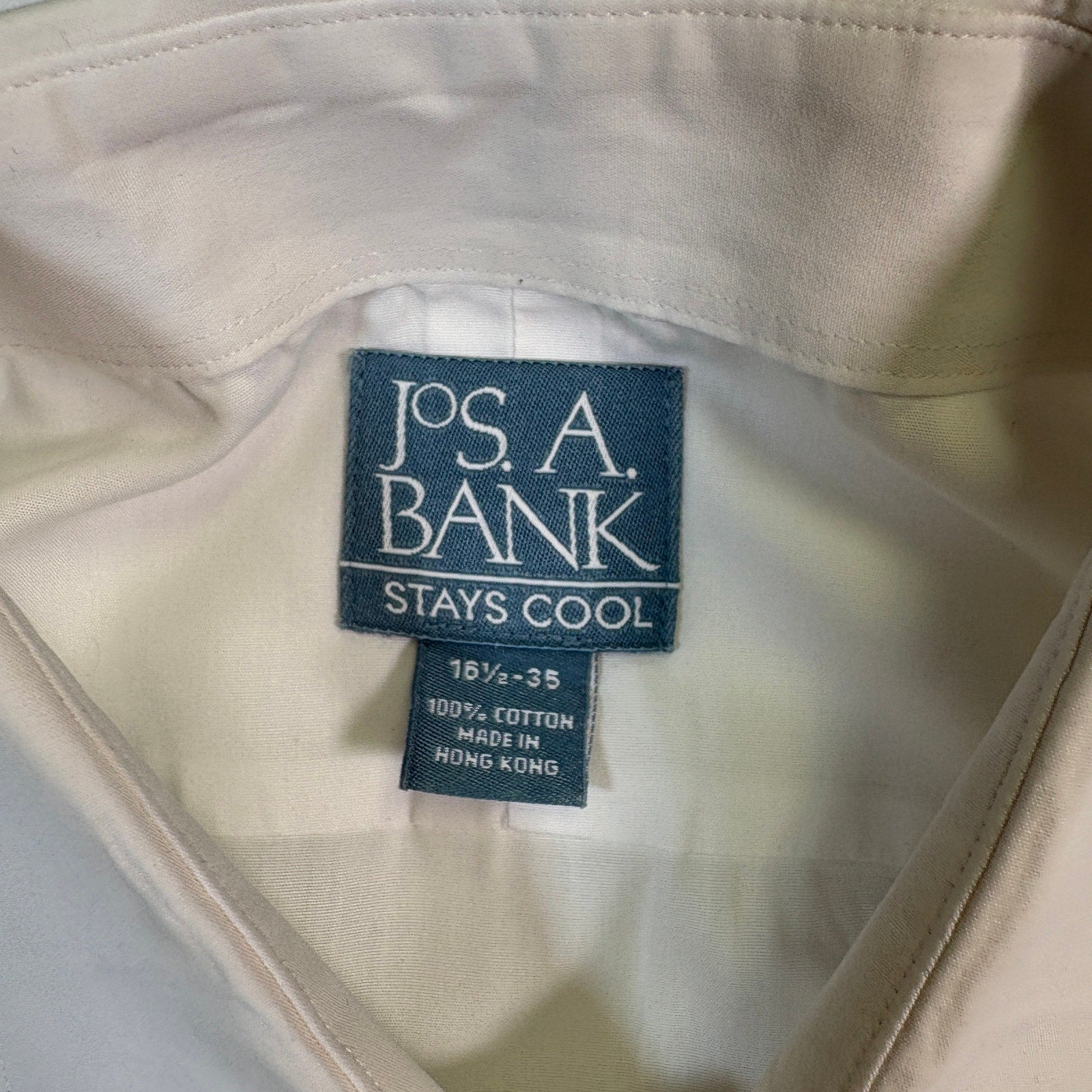 Jos A Bank Stays Cool Dress Shirt Mens 16.5 35 White Cotton LS