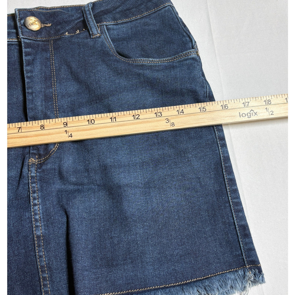 Paruzia Womens Denim Mini Skirt Blue Stretch Frayed Hem Size 4