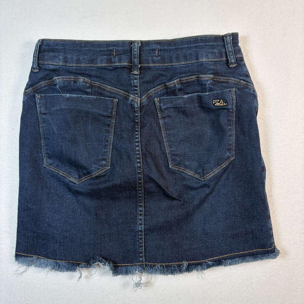 Paruzia Womens Denim Mini Skirt Blue Stretch Frayed Hem Size 4